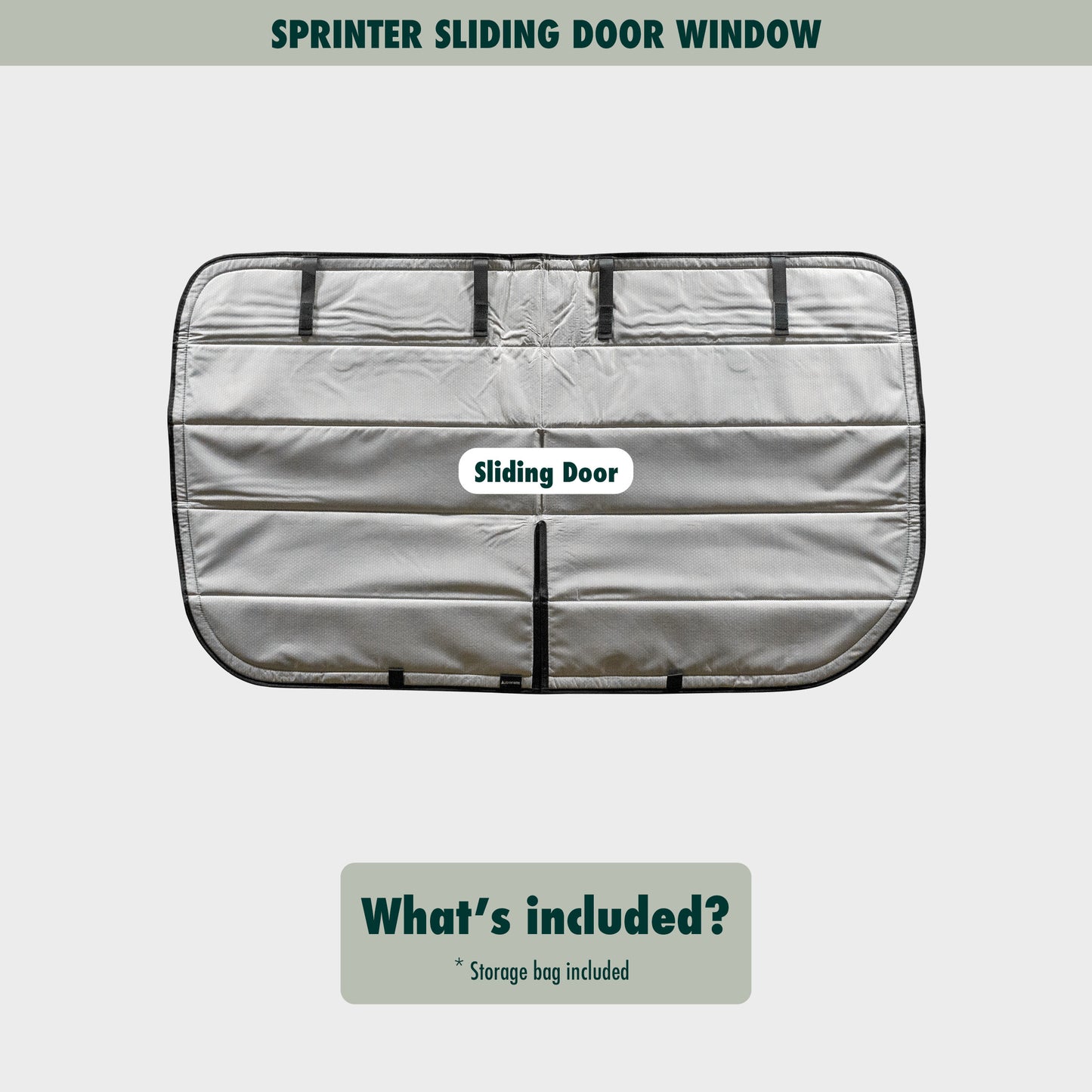 Flat lay image showcasing the Sprinter sliding door cover, highlighting its size, shape, and durable material.