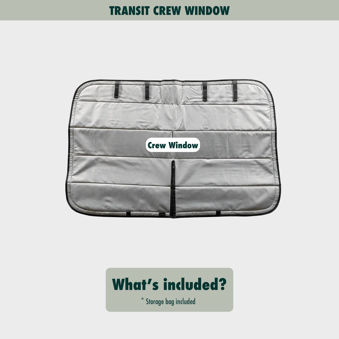 Flat lay image showcasing the Transit crew cover, highlighting its size, shape, and durable material.