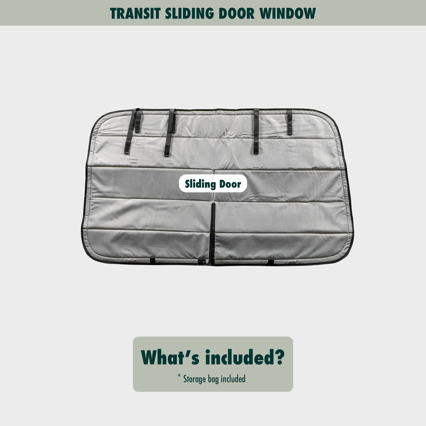 Flat lay image showcasing the Transit sliding door covers, highlighting its size, shape, and durable material.