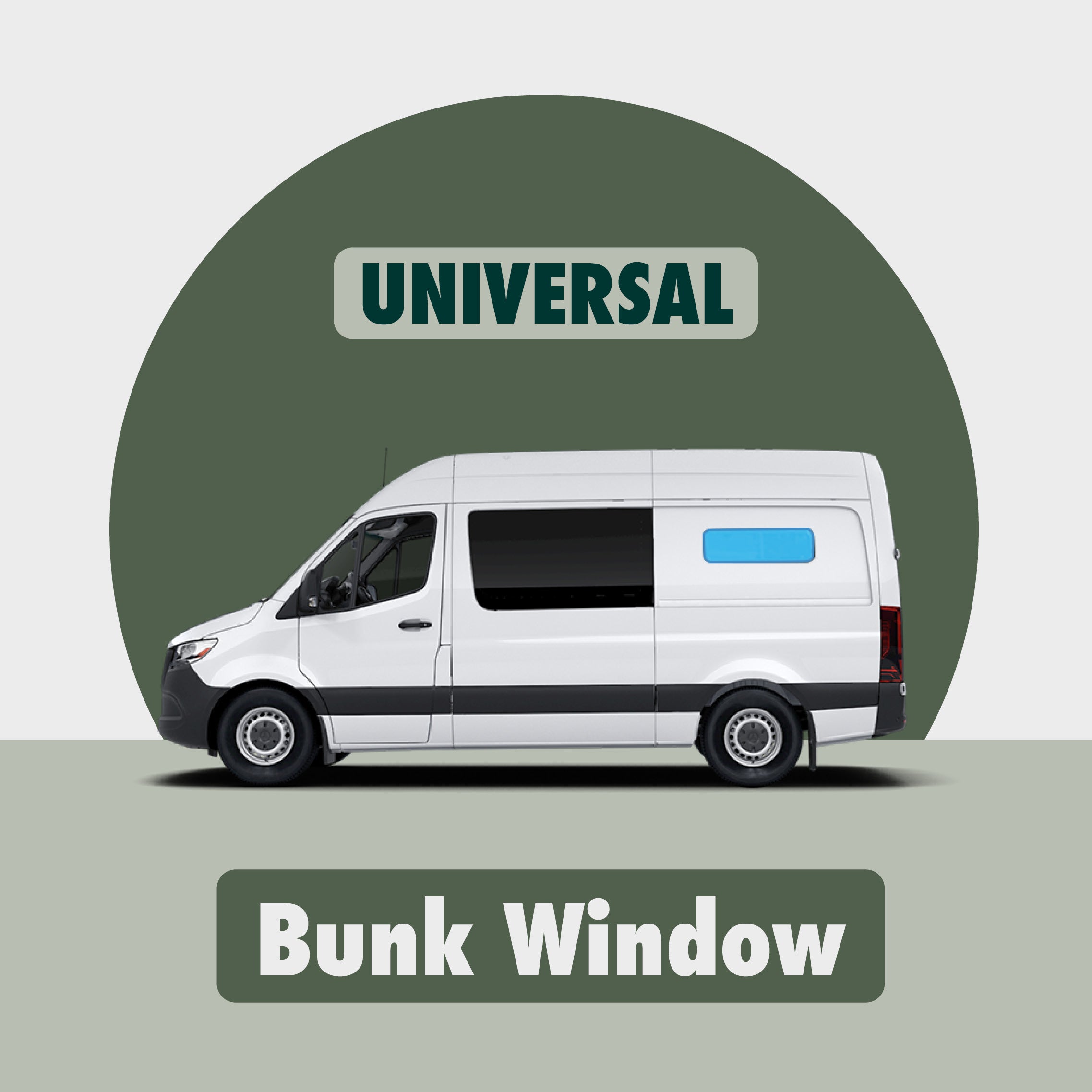 Visual demonstration showing the placement of Transit front bunk window highlighted in blue, illustrating itsprecise fit and coverage.